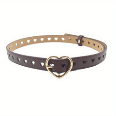 Heart Hollow Buckle PU Belt Solid Casual Waistband Jeans Pant Belt Women