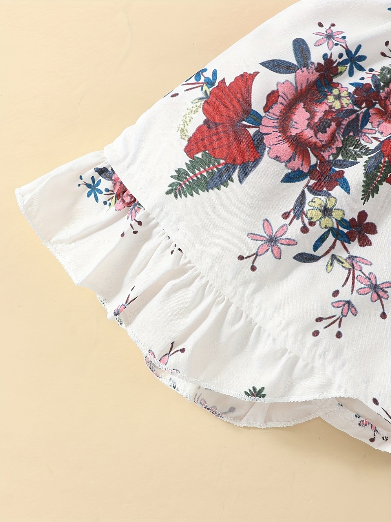 Girls Floral Print Wrap Front Casual Romper Shorts For Beach Vacation