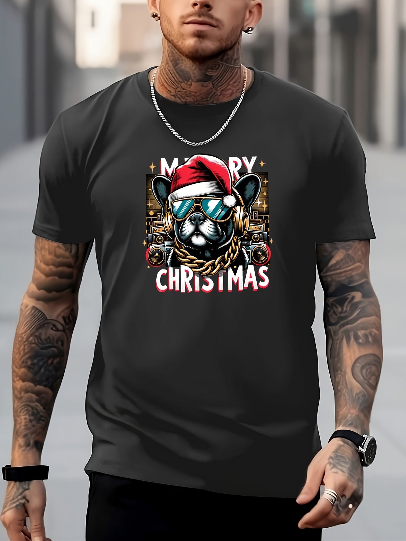 Men's Dog Pattern Shirt Casual Crew Neck Tee Top