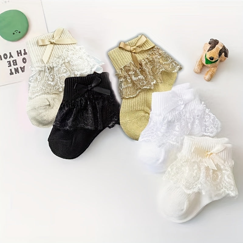 3Pairs Baby Girls Princess Lace Ruffles Bow Ankle Socks