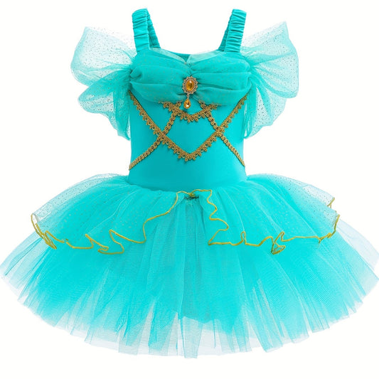 Girls Green Tulle Tutu Mesh Cami Dress Ballet Dance Practice Leotards