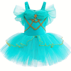 Girls Green Tulle Tutu Mesh Cami Dress Ballet Dance Practice Leotards