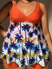 Graffiti & Trees Print Ruched Tankini Set