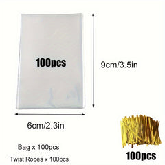 200pcs Clear Cellophane Bags with Twist Ropes for Gift Candy Dessert Bakery