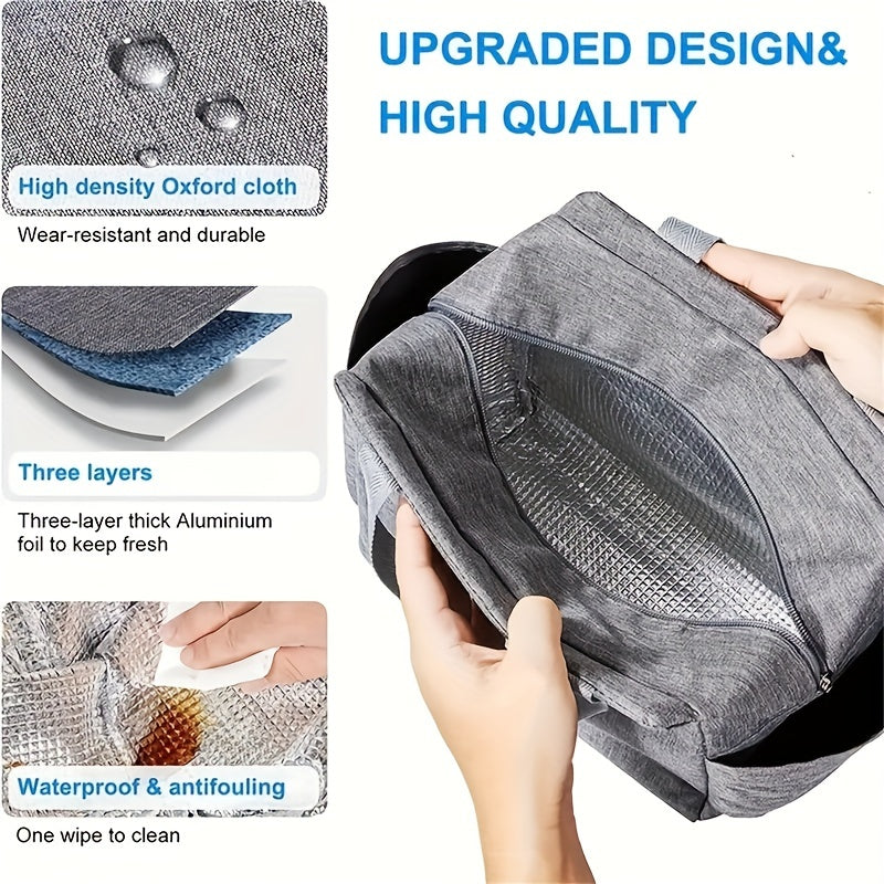 Portable Insulated Bento Bag With Double Pocket Lunch Box