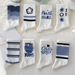 8 Pairs Letter & Striped Print Mid Tube Socks for Women