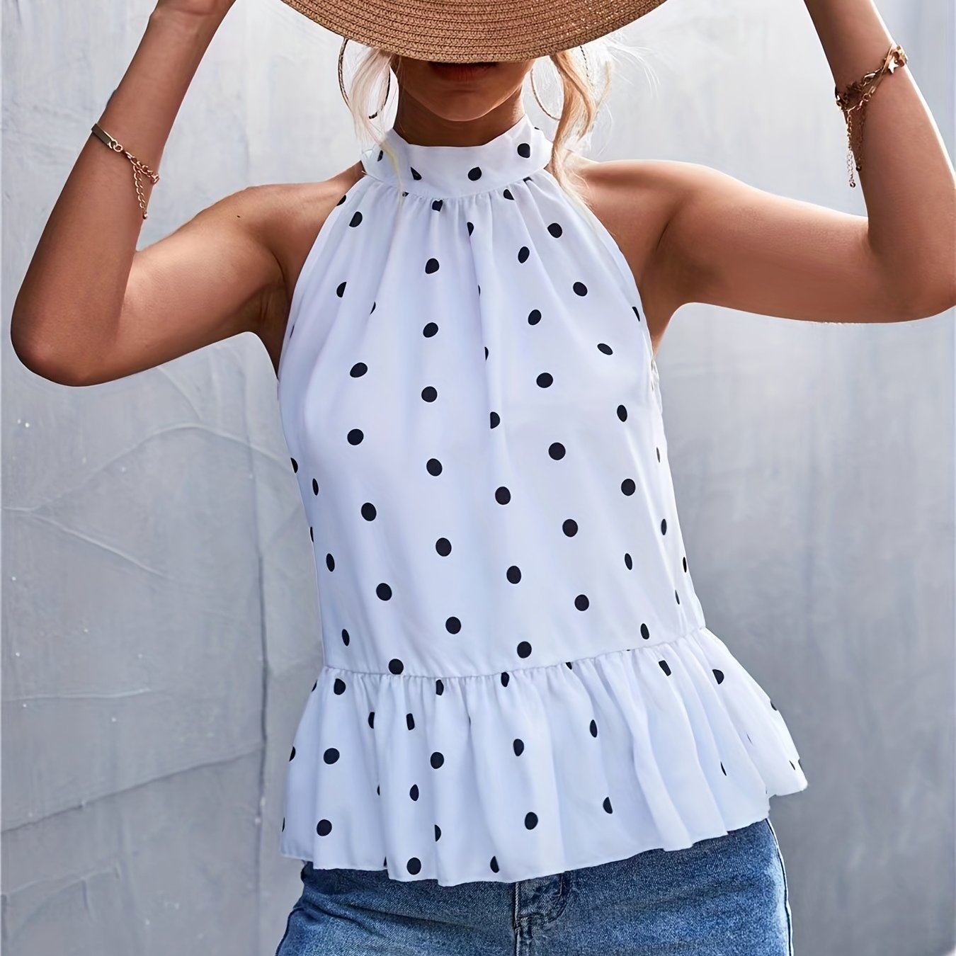 Polka Dot Halter Neck Top for Women