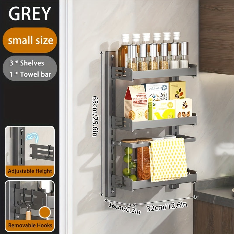 Adjustable Kitchen Shelf Wall Mounted Storage Rack with Towel Bar