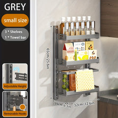 Adjustable Kitchen Shelf Wall Mounted Storage Rack with Towel Bar