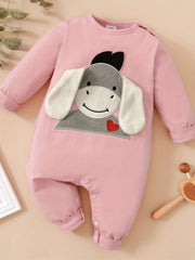 Embroidered Cotton Long Sleeve Jumpsuit With Cute Ears
