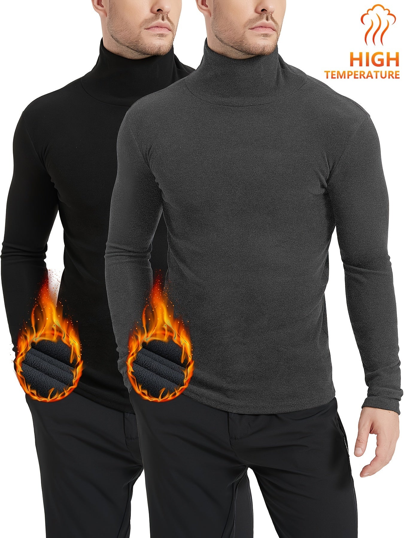 Men's Turtleneck Fleece Tops Thermal Compression for Winter