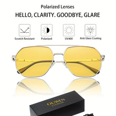 OUWEN Retro Polarized Aviator Sunglasses Night Driving Yellow Glasses