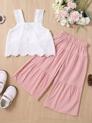 Toddler Girls Lace Crop Top & Wide Leg Pants Set Kids Summer Clothes