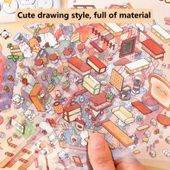 DIY Scrapbook Decoration Sticker Book, 18 Sheets, 6 Themes, Non Cut PET
