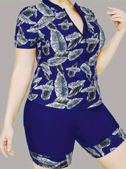 Leaf Print Zip Up Tankini Set