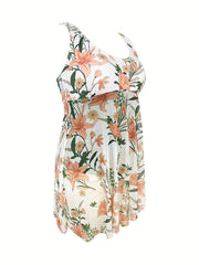 Colorblock Floral Trim One Piece Swimsuit