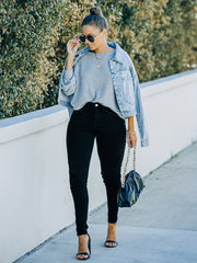 Solid Button Fly High Stretch Skinny Jeans