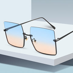 Multicolor Women's Sunglasses Half Rim Square Metal Zip Case