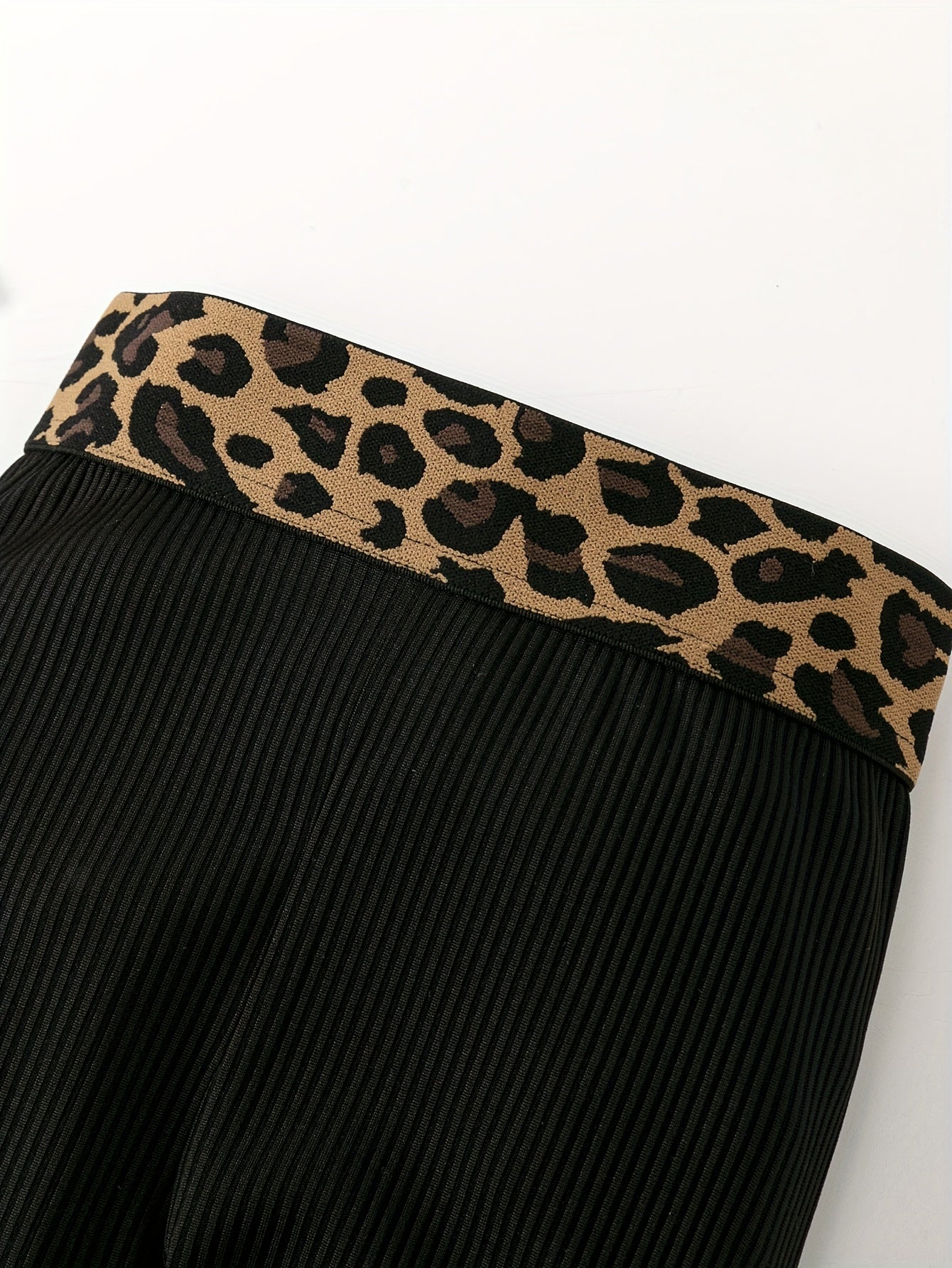 Girl's High Waist Leggings with Leopard Waistband