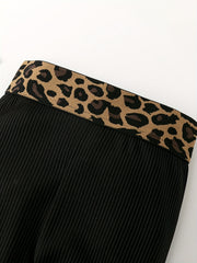 Girl's High Waist Leggings with Leopard Waistband