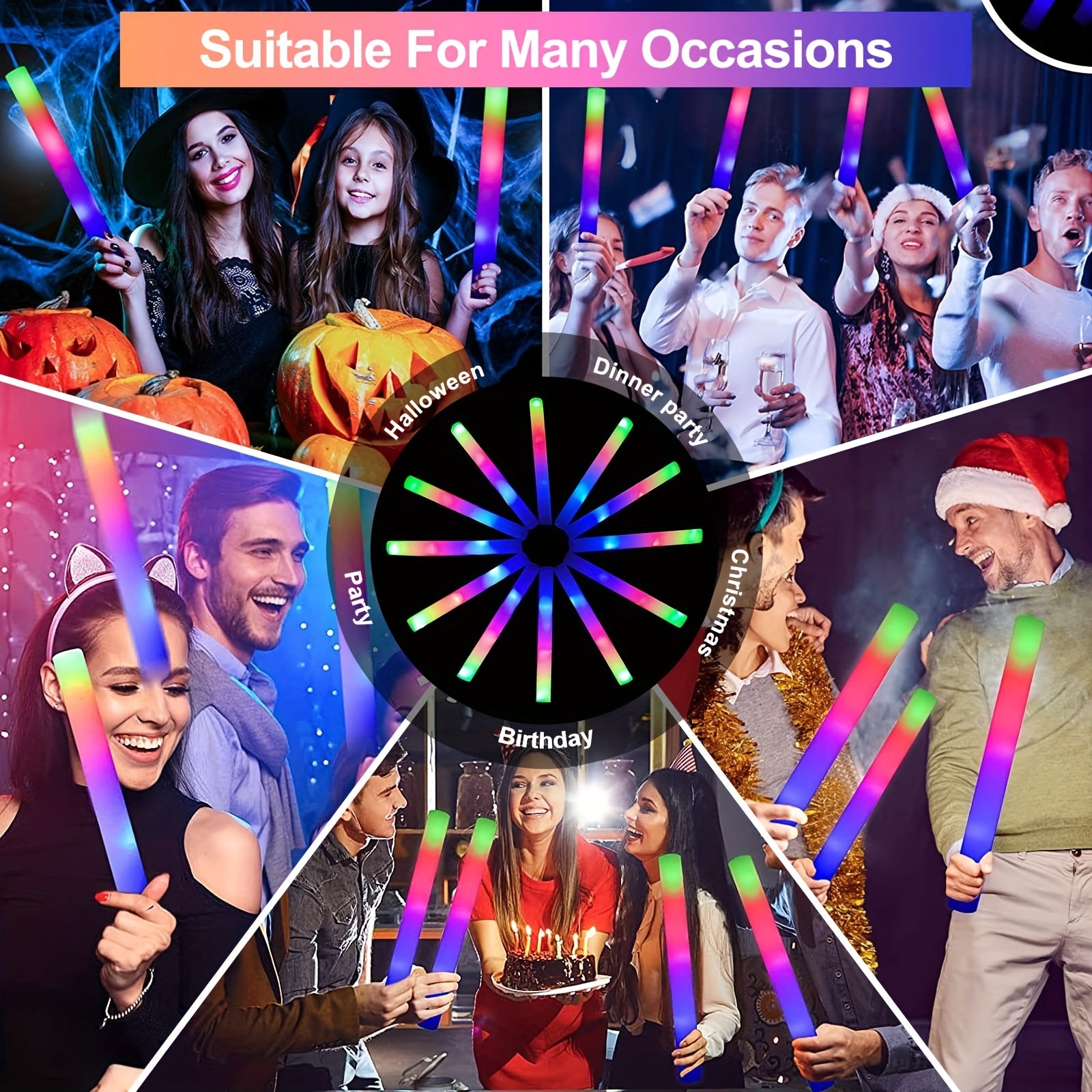 Colorful Flash LED Foam Glow Stick Party Favors Pack Of 8
