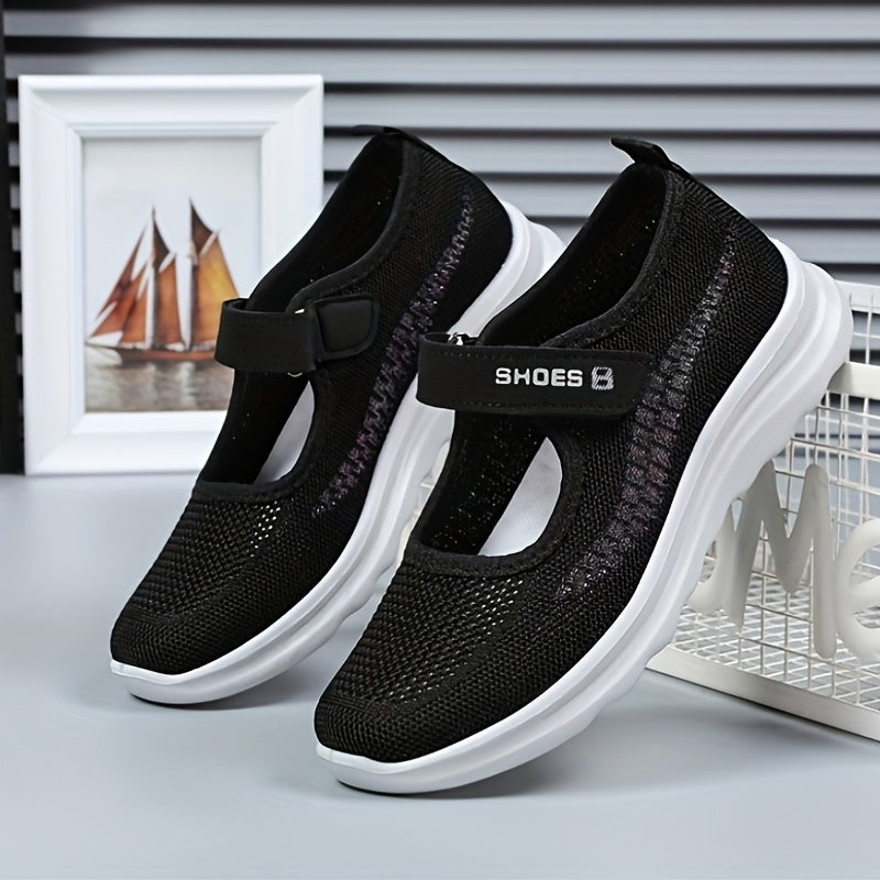 Women's Knitted Hook & Loop Casual Shoes Soft Sole Flat Shoes