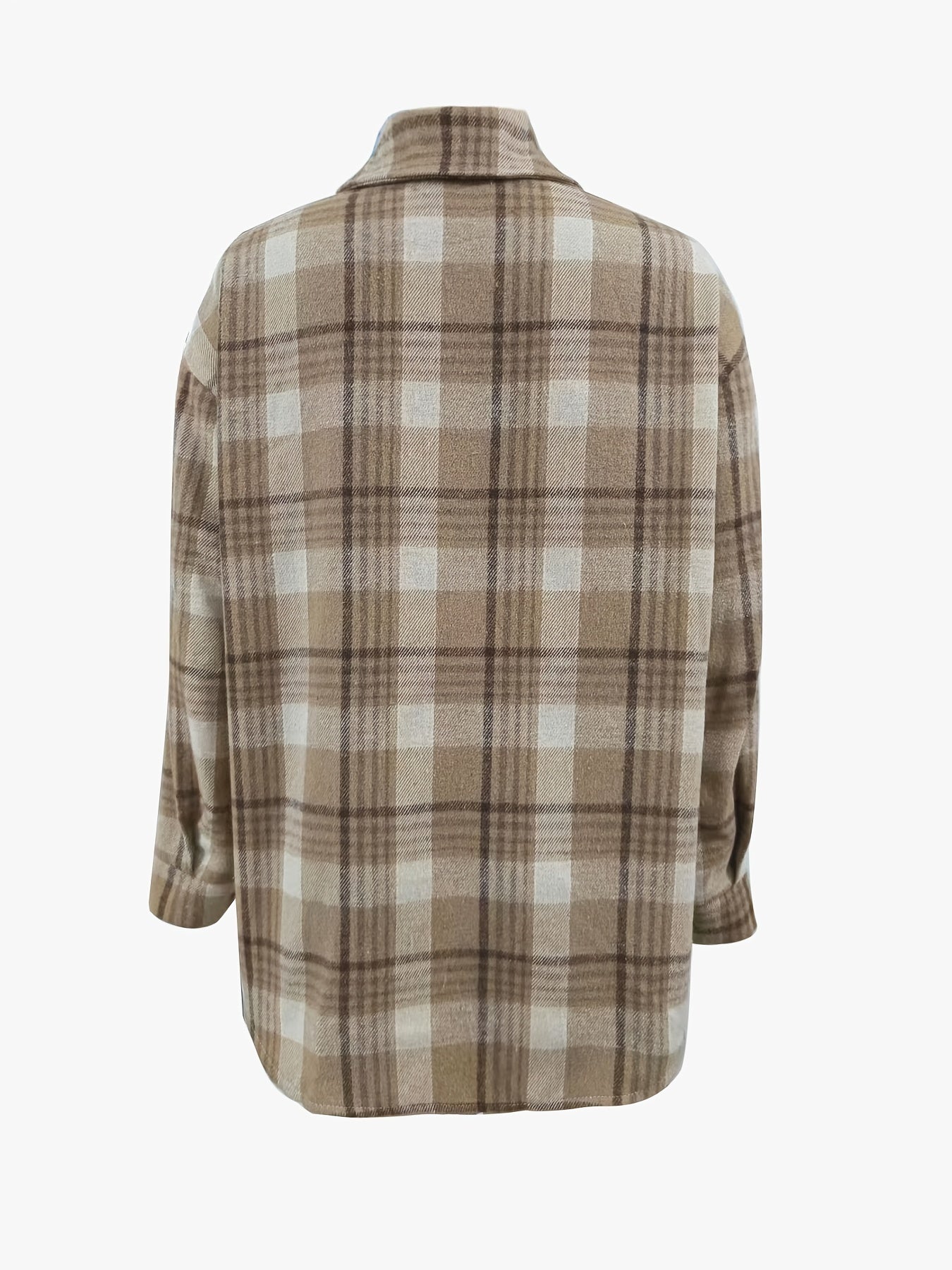 Preppy Button Plaid Drop Shoulder Jacket Casual Long Sleeve