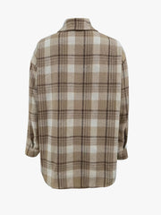 Preppy Button Plaid Drop Shoulder Jacket Casual Long Sleeve