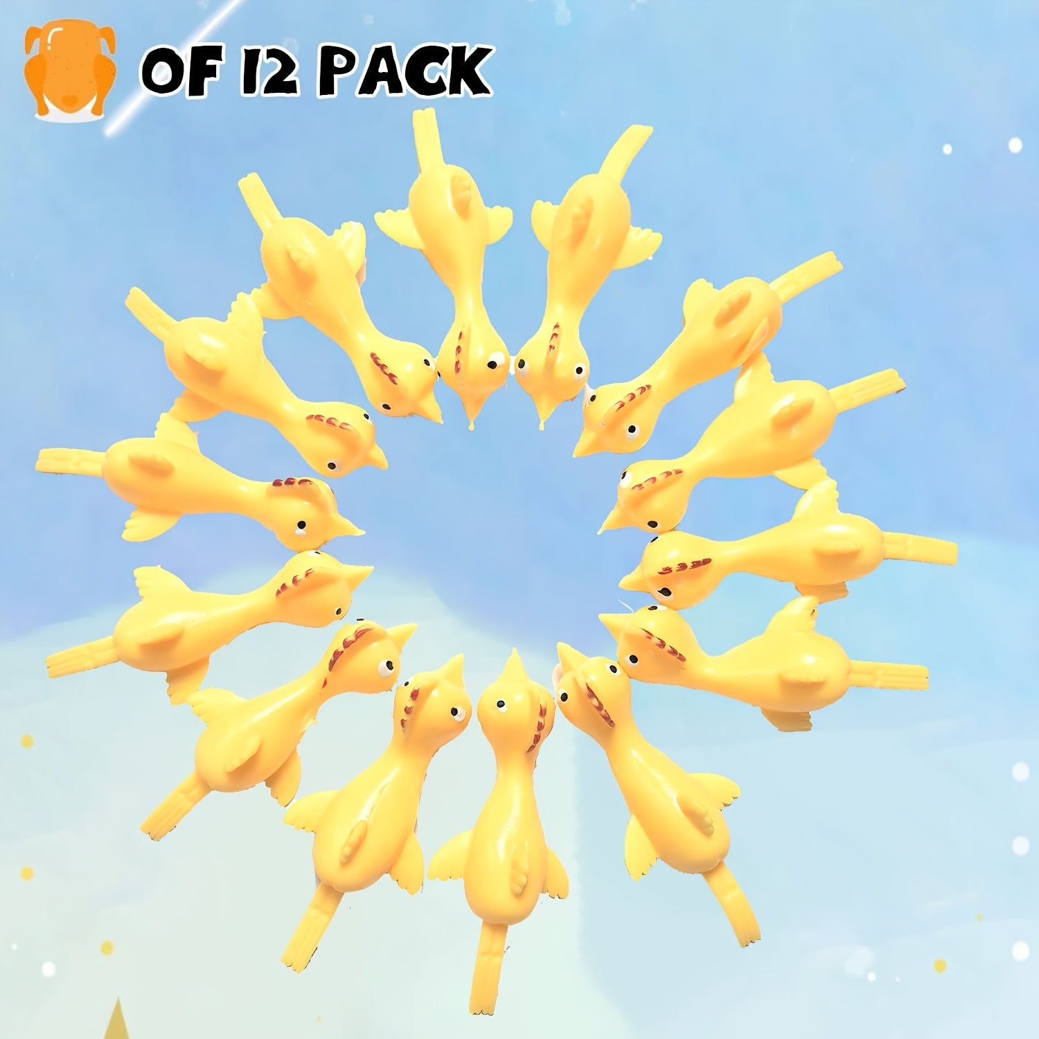 Bulk Yellow TPU Flying Rubber Chicken Finger Slingshot Toys