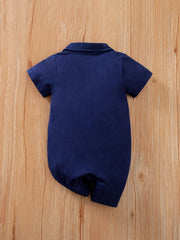 Baby Boys Geometric Cotton Bowtie Romper Jumpsuit
