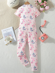 Kid's Rabbit Print Overalls Pajamas Short Sleeve Loungewear