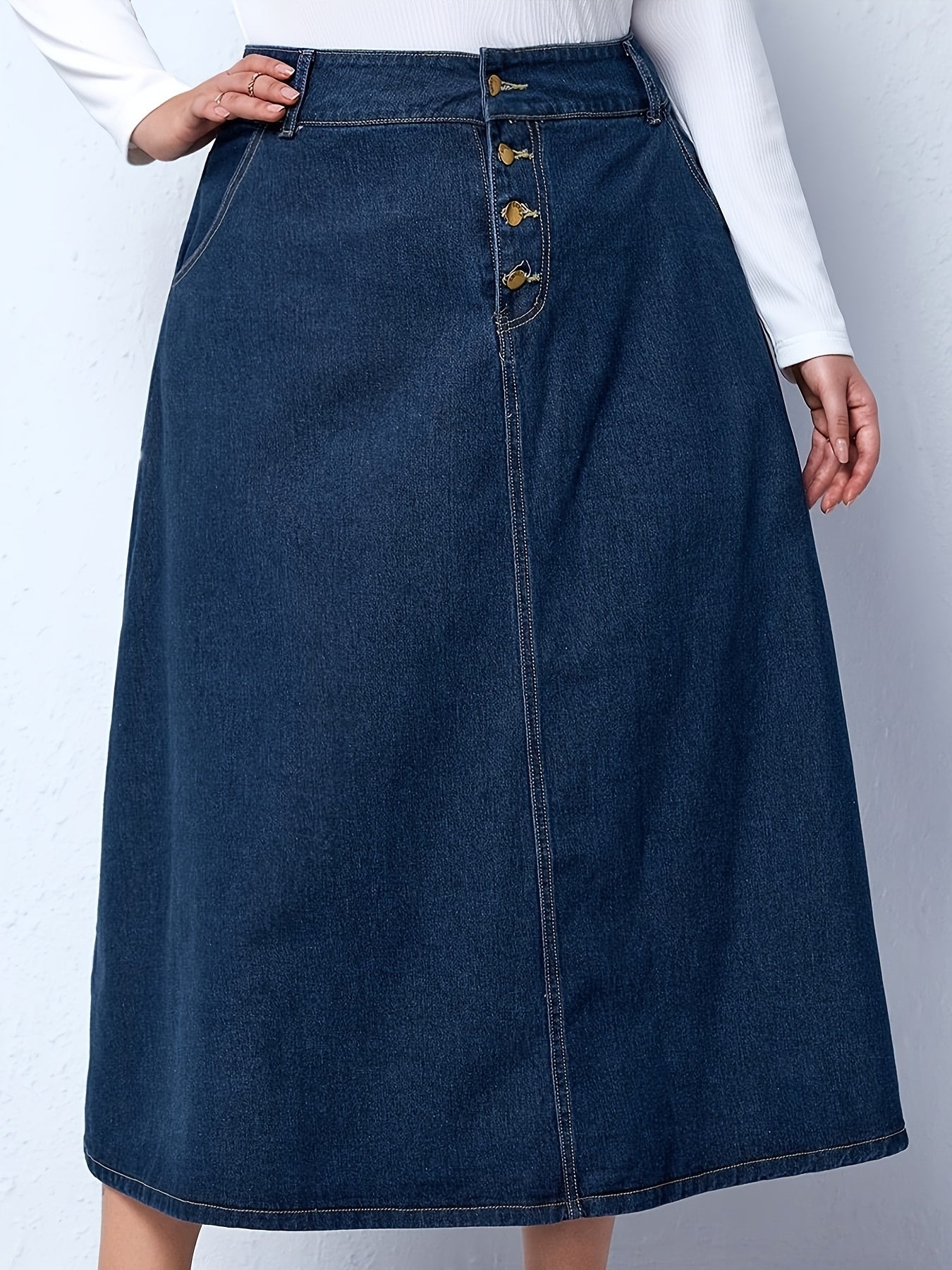 Preppy Denim Skirt High Rise Loose Fit With Pockets