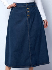 Preppy Denim Skirt High Rise Loose Fit With Pockets