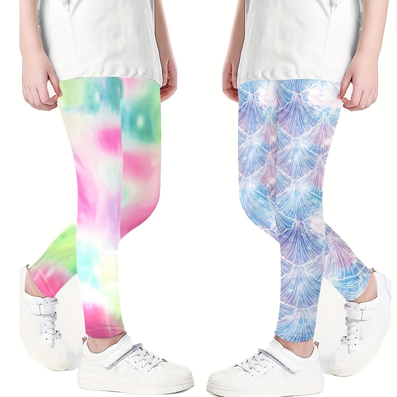 2pcs Toddler Girls Tie Dye Stretch Athletic Leggings High Waist Yoga Pants
