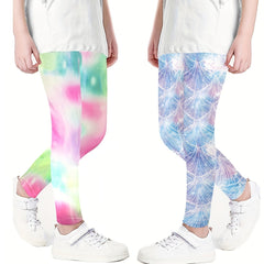 2pcs Toddler Girls Tie Dye Stretch Athletic Leggings High Waist Yoga Pants
