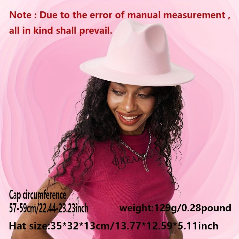 Light Pink Y2K Fedora Cap Wide Brim Felt Hat for Women