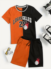 Boys Block Basketball Suit Outfit T shirt & Shorts - Casual Summer Kids Clothes