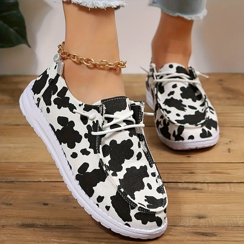 Cow Print Canvas Shoes Flat Lightweight Comfortable Outdoor Walking Shoes