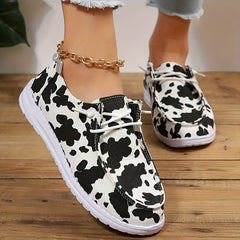 Cow Print Canvas Shoes Flat Lightweight Comfortable Outdoor Walking Shoes