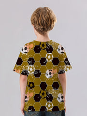 Geometric Football Print Kid's T shirt, Summer Tee