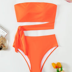 Cut Out Side Knot Bikini Set Women's Off Shoulder Swimsuit