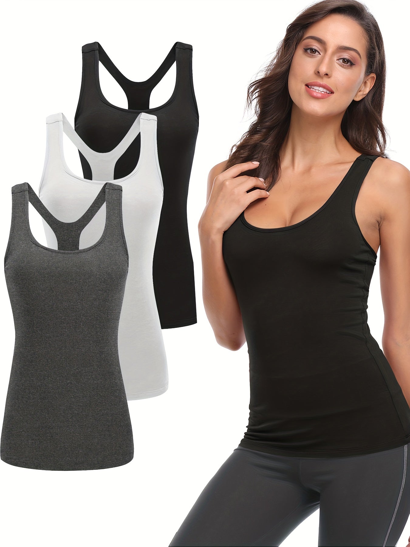 3 Pack Women's Athletic Racerback Sports Tank Tops Compression Sleeveless Shirts