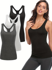 3 Pack Women's Athletic Racerback Sports Tank Tops Compression Sleeveless Shirts