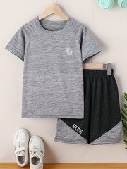 Toddler Boys Quick-dry Footprint Graphic T-shirt and Block Shorts Set
