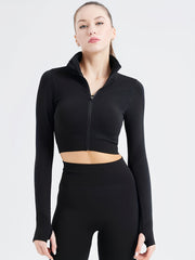 2pcs Yoga Workout Set Long Sleeve Zip Up Sports Tops & Leggings Suit
