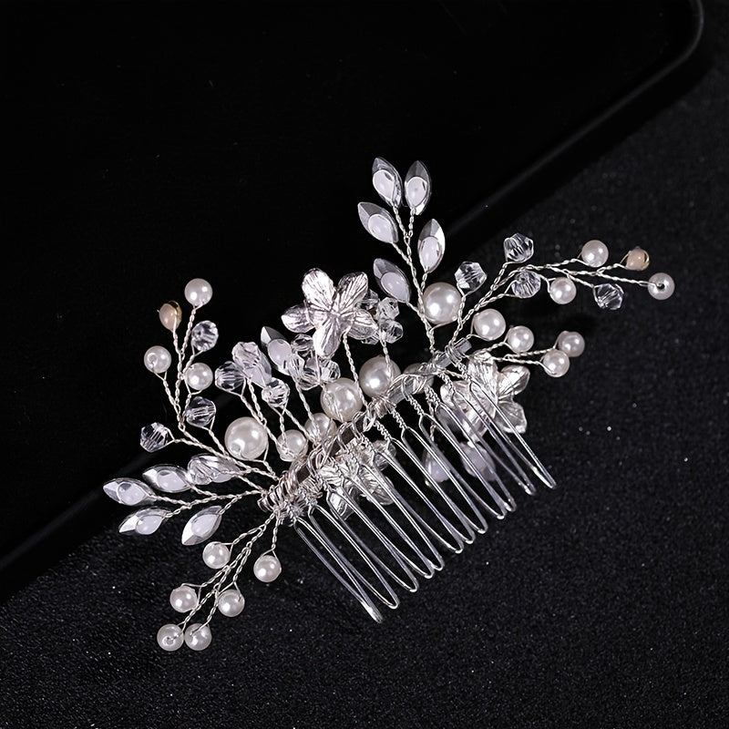 Rhinestone Faux Pearl Flower Hair Comb Pin Bridal Wedding Party Decor