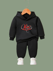 Heart Graphic Hooded Pullover Pants Set for Girls Boys