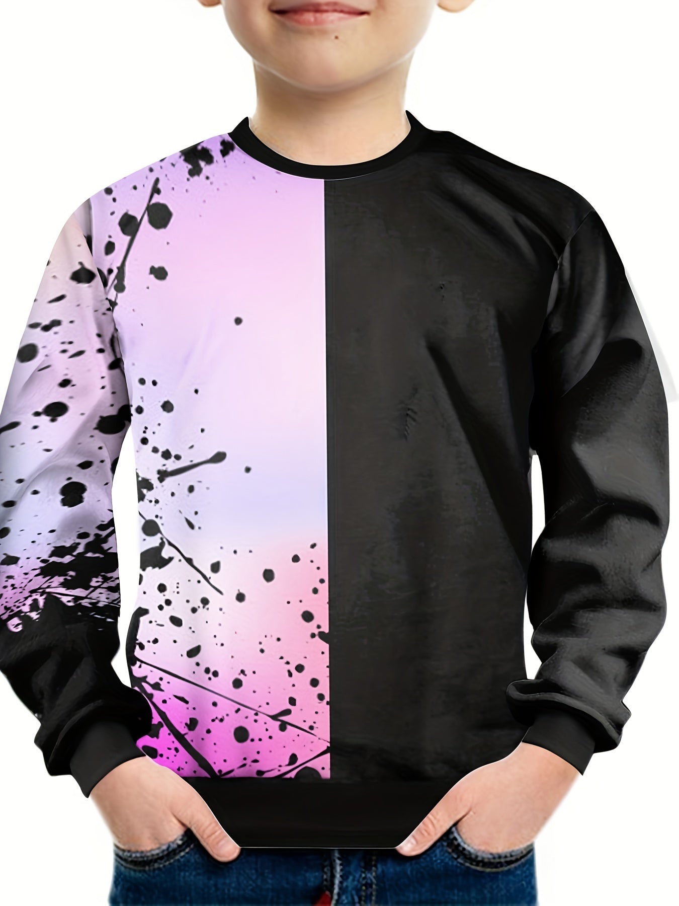 Boys 3D Print Block Sweatshirt Kids Casual Pullover