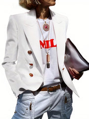 Double Breasted Lapel Blazer Solid Open Front Long Sleeve
