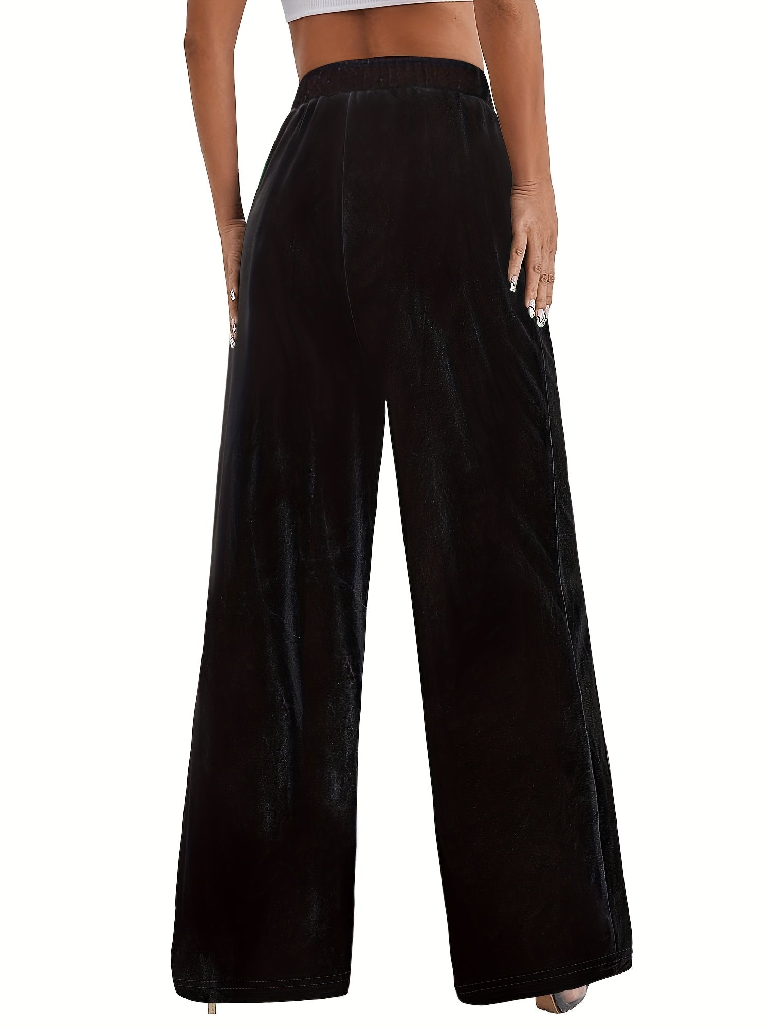 Velvet Wide Leg Pants Elastic Waist Spring Fall Women's Clothing